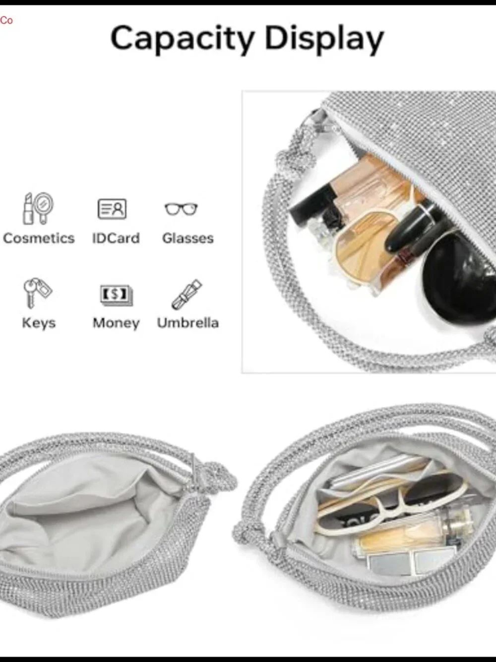 Rhinestone Evening Clutch Sparkle Purse with Chain Strap for Wedding Party